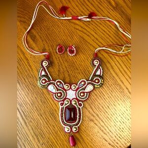 Handmade Jewel and Bead Statement Necklace and Earrings – Middle Eastern